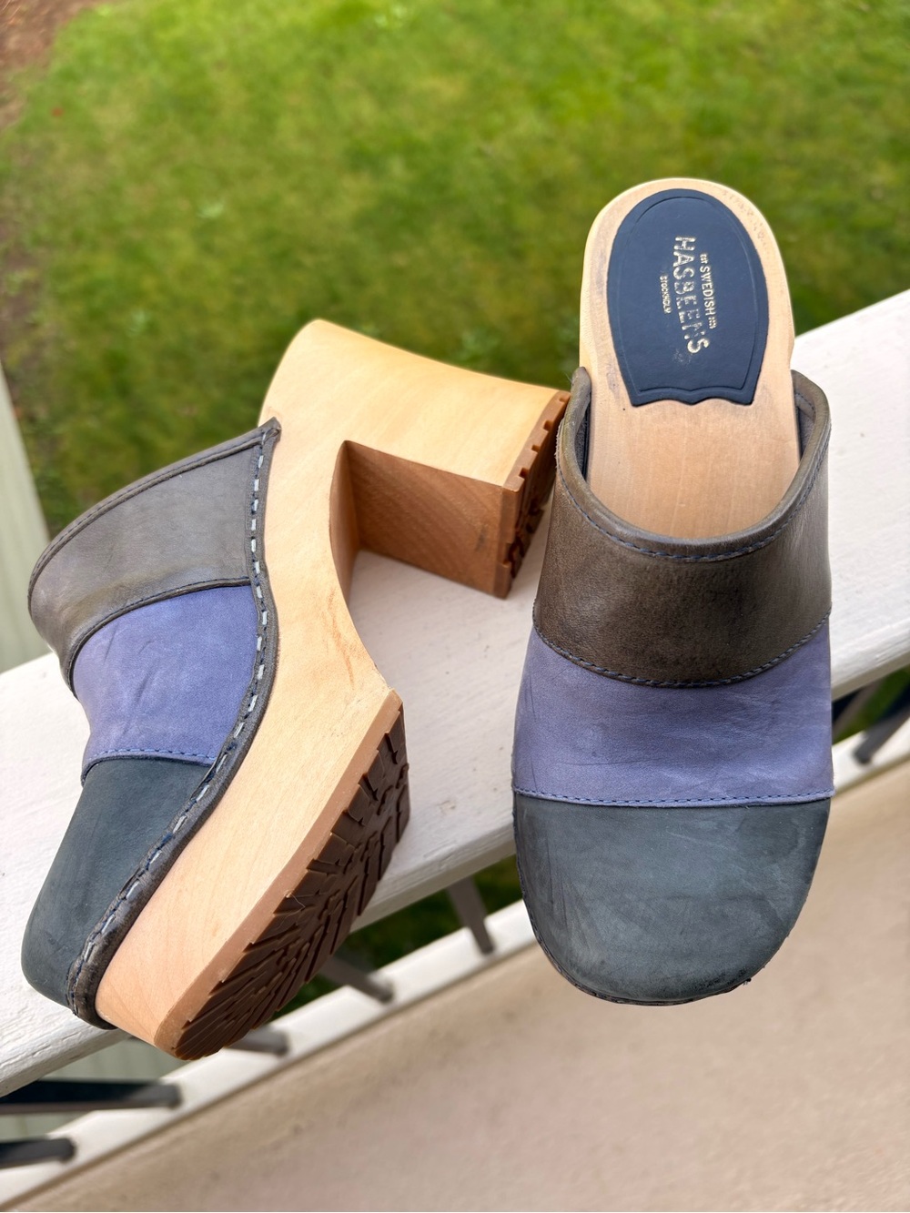 Swedish Hasbeens color combo clogs, size 38
